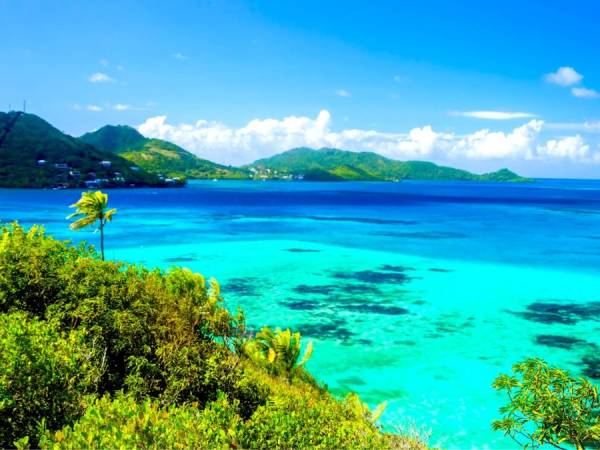 Turquoise Caribbean water and lush green tropical islands